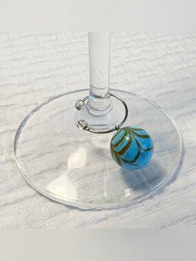 Blue Swirl Glass Wine Charm Accent